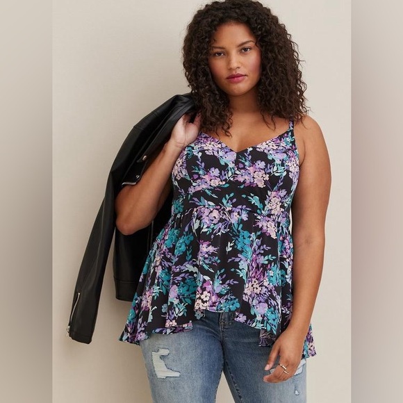 torrid Tops - Torrid Women’s Tank Top Size 3XL Black With Floral Pattern V-Neck Smocked Back